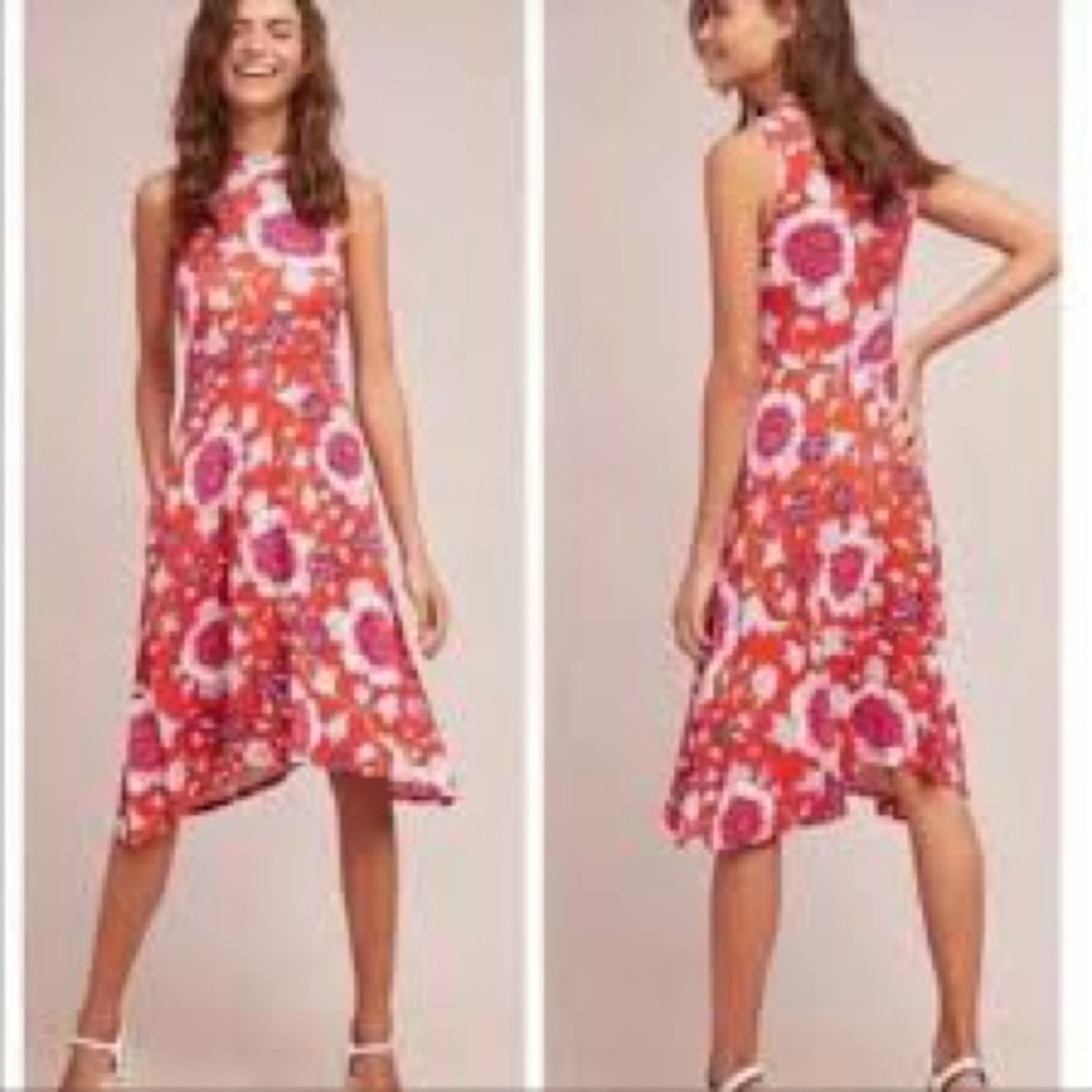 677 - Maeve Anthropologie NWOT Multicolored Midi Halter Sheath Dress, Size Med